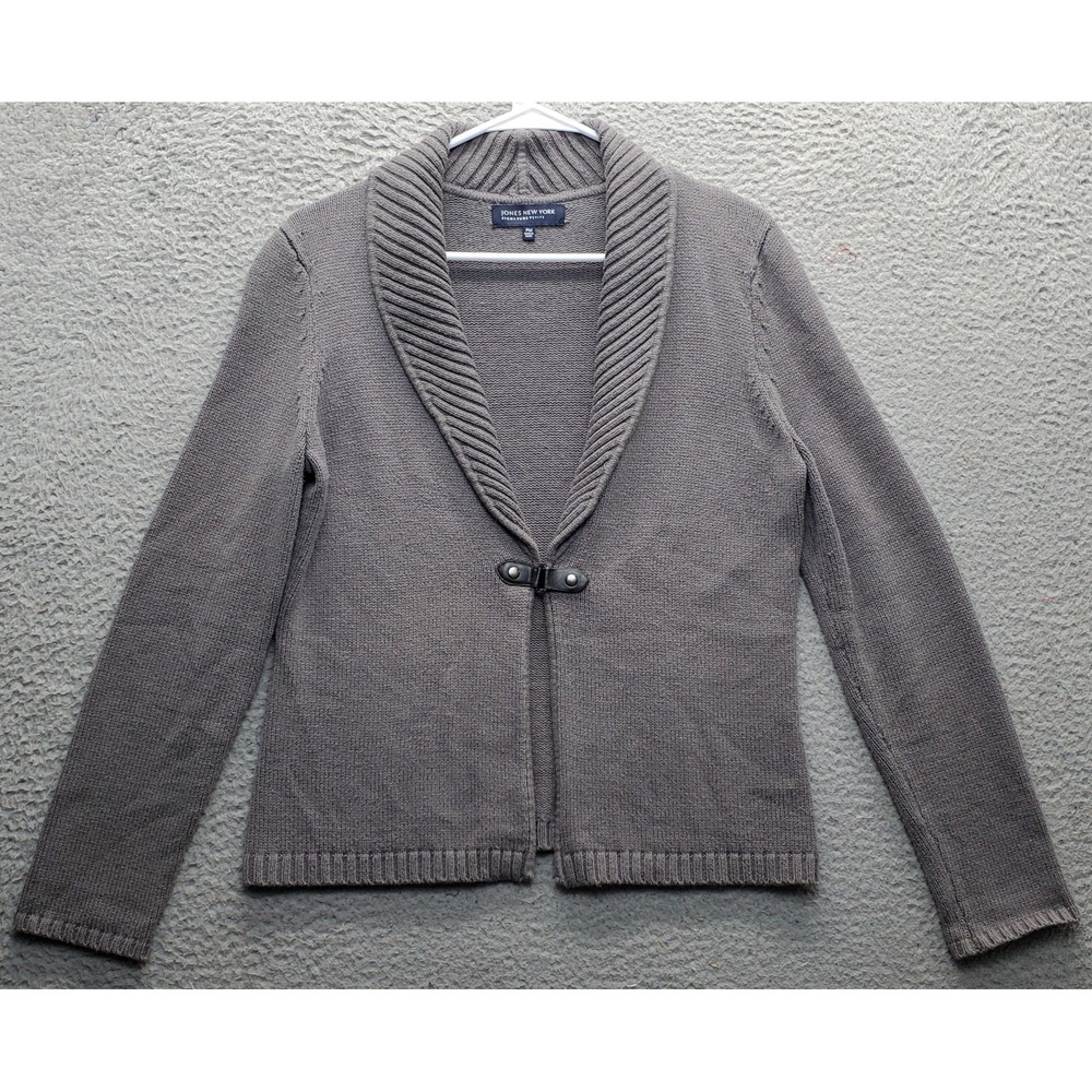 Charter Club Cardigan Sweater Women's PM Gray Knitted Shawl Collar Buckle Front
